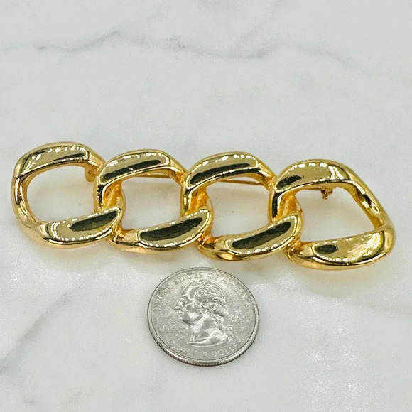 Vintage Curb Link Bar Brooch Chunky Statement Gold-tone 80s 90s Estate - Picture 5 of 9